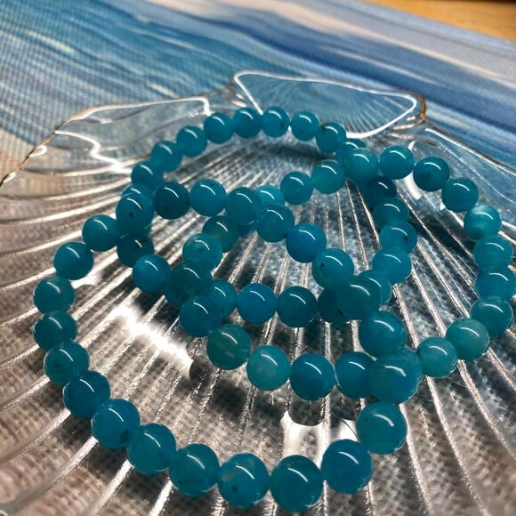Russian Amazonite Elastic Bracelet with 9mm-10mm Beads | New  M187 High Grade Amazonite with Tourmaline Inclusions Stretch Bracelet